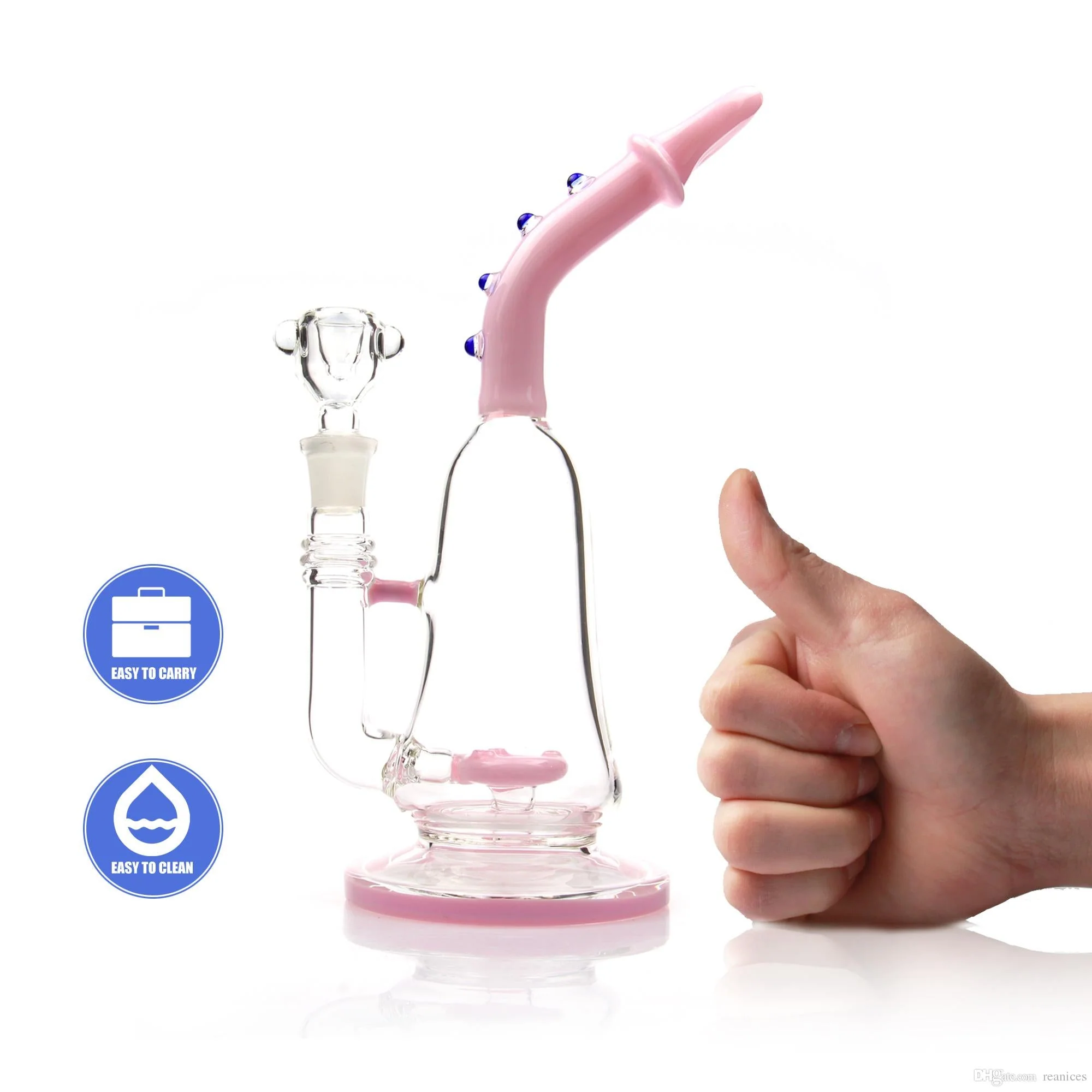 10" Pink Bent Neck Volcanic Filter Glass Water Pipe - Image 4