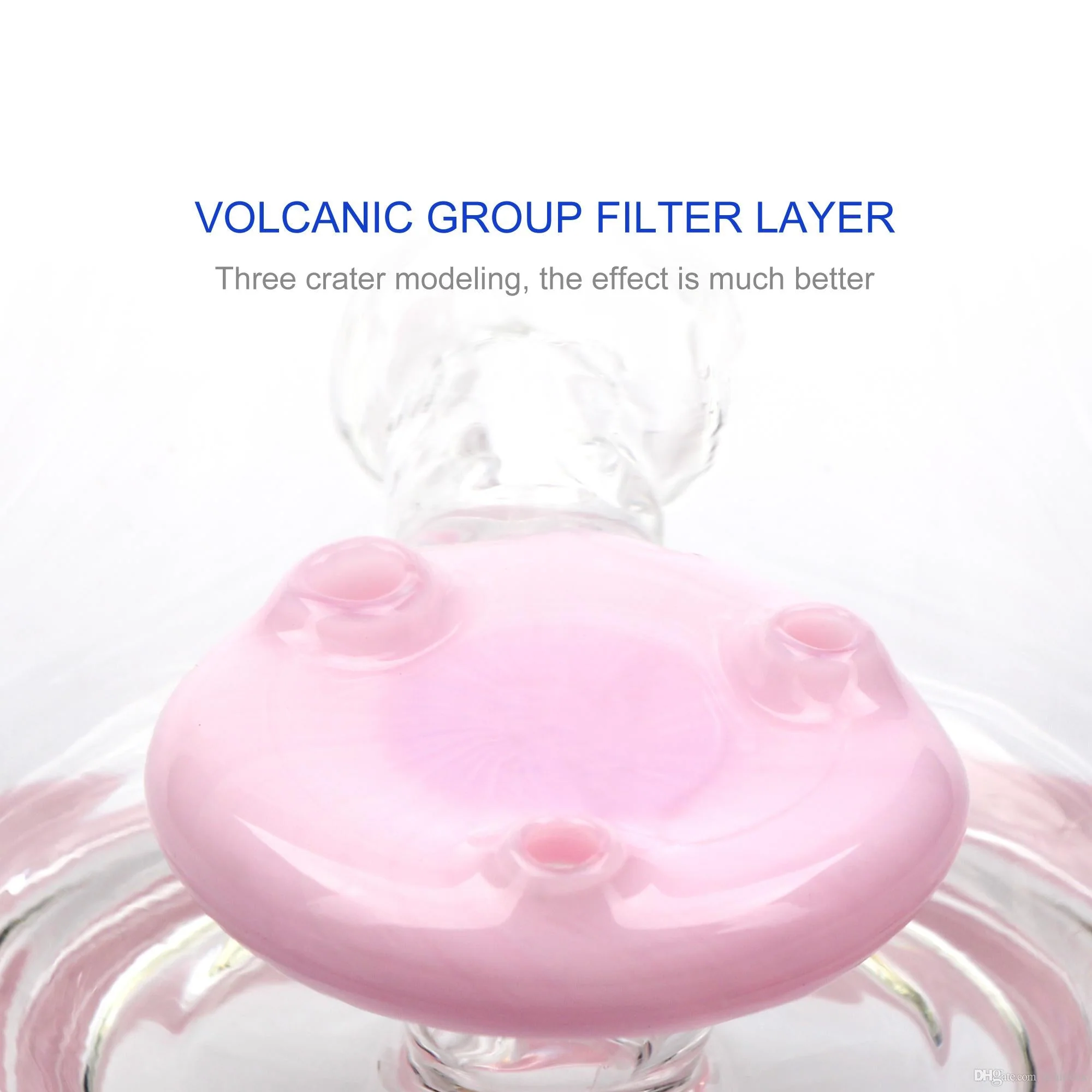 10" Pink Bent Neck Volcanic Filter Glass Water Pipe - Image 5