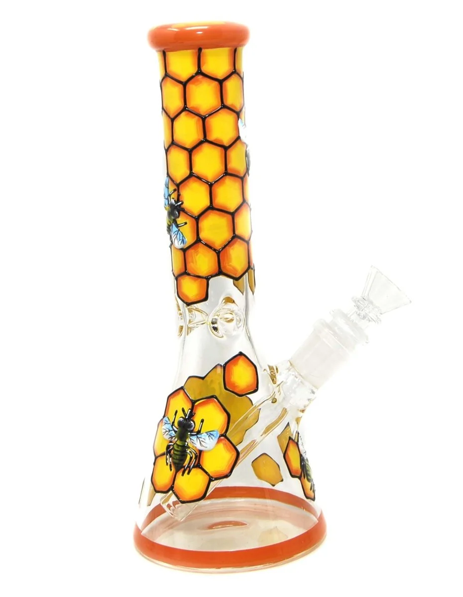 10" Yellow Bees on Glass Water Pipe Bong - Image 2