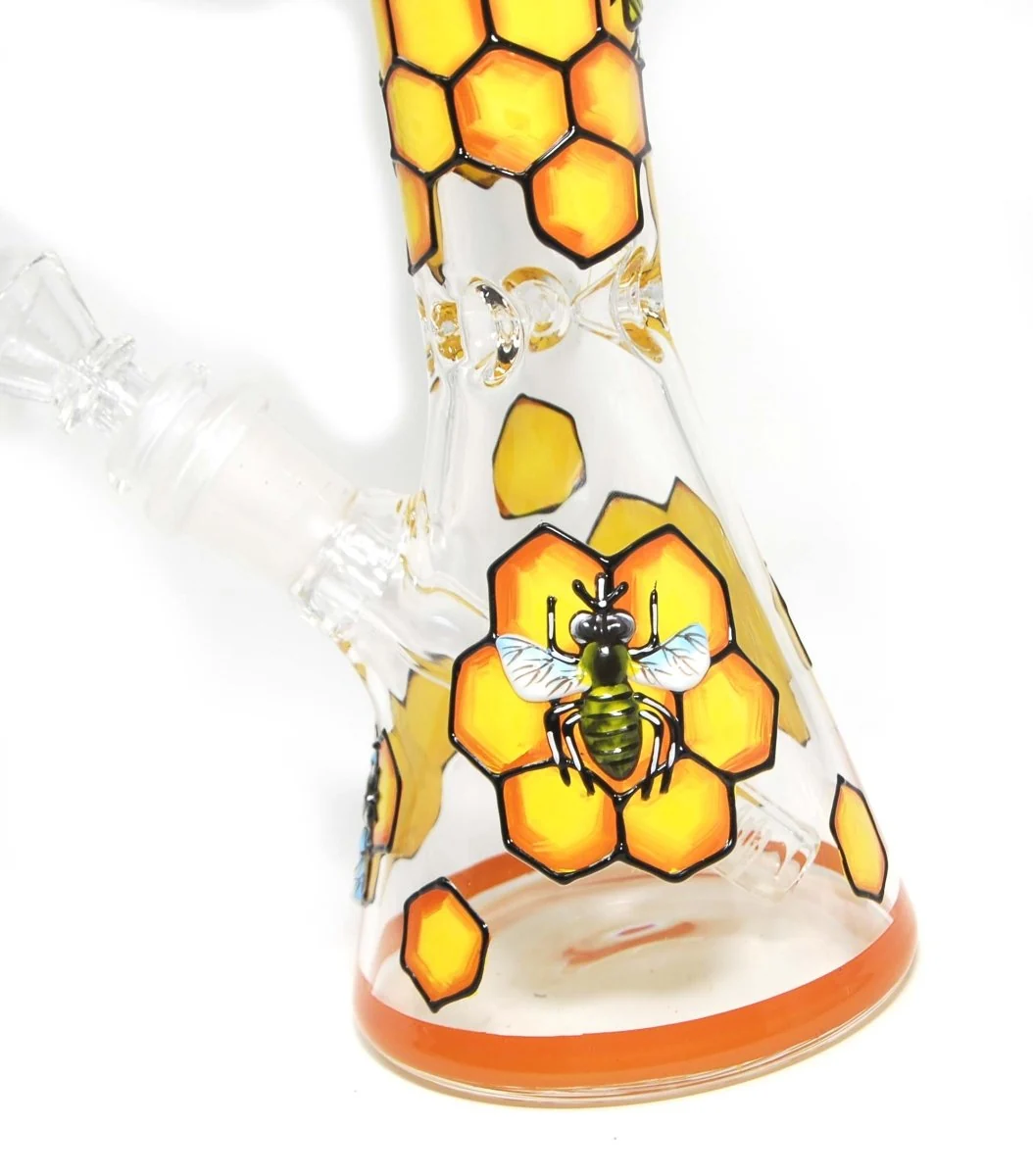 10" Yellow Bees on Glass Water Pipe Bong - Image 3