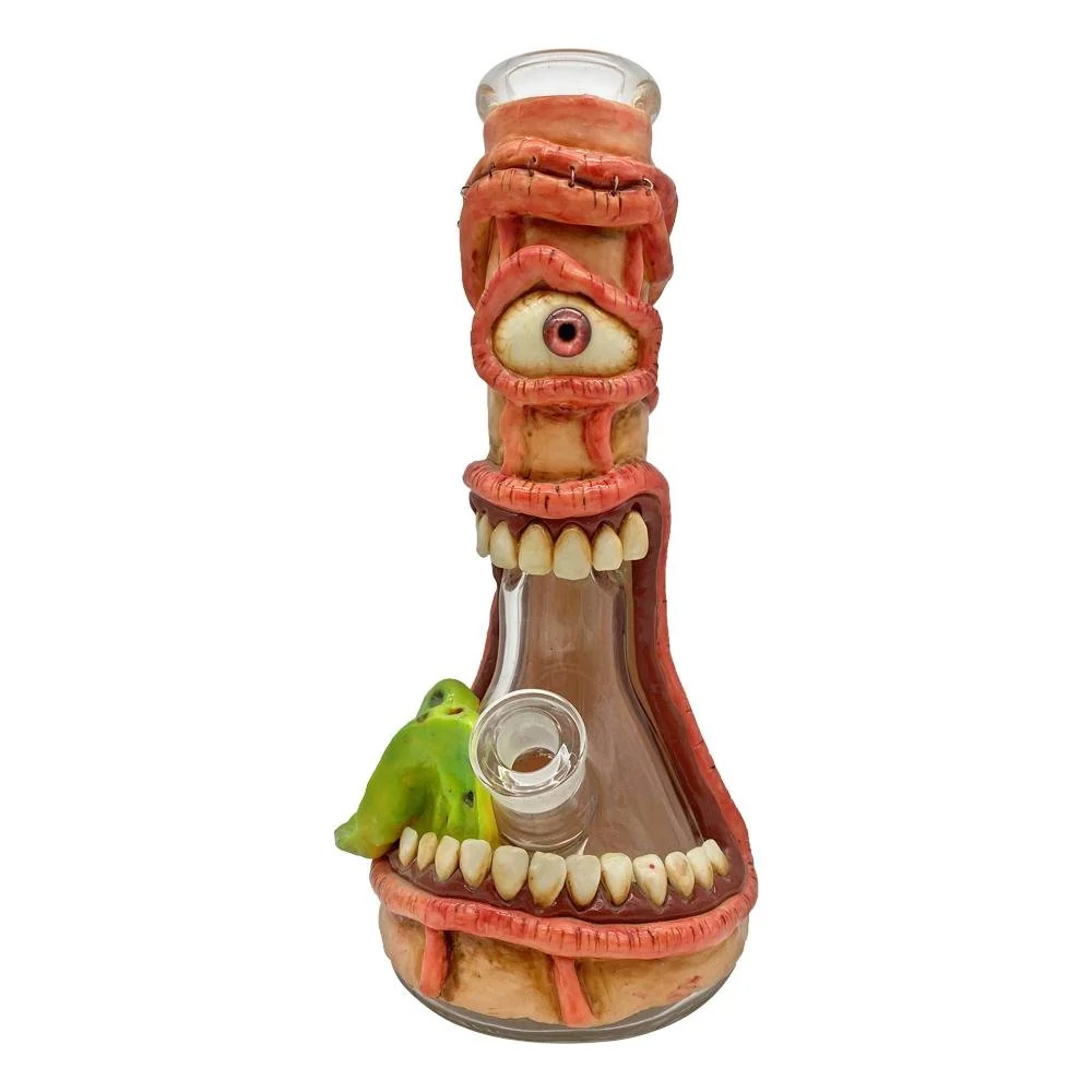 12" Stick out Tongue Evil eye Big Mouth Beaker Glass Bong pipe