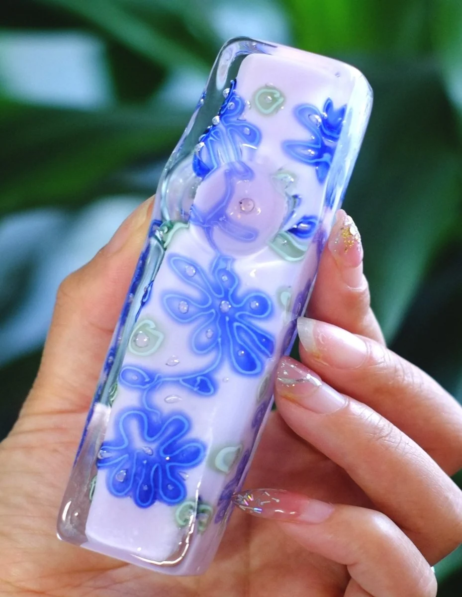 4.5" Milky Pink Square Glass Hand Spoon Pipe