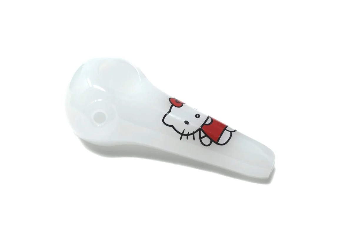 4" Milky white Hello Kitty Spoon Glass Hand Pipe