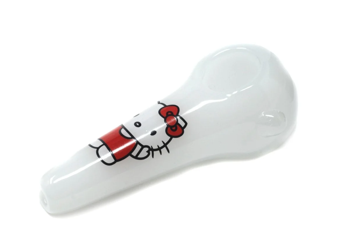 4" Milky white Hello Kitty Spoon Glass Hand Pipe - Image 2