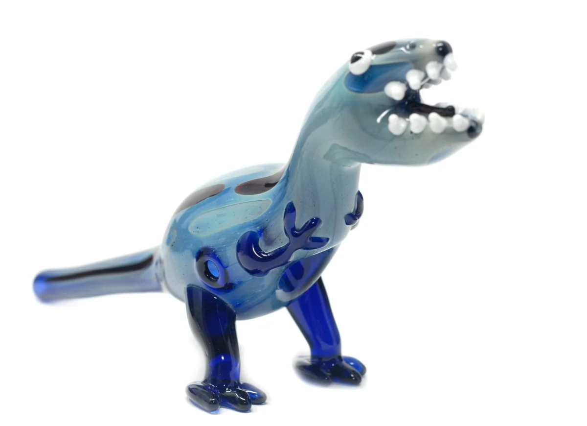 8" Blue Dinosaurs Glass Hand Pipe - Image 3