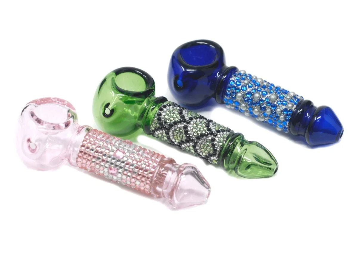 Beautiful Rhinestone Color 4" Glass Hand Pipe, - Image 2