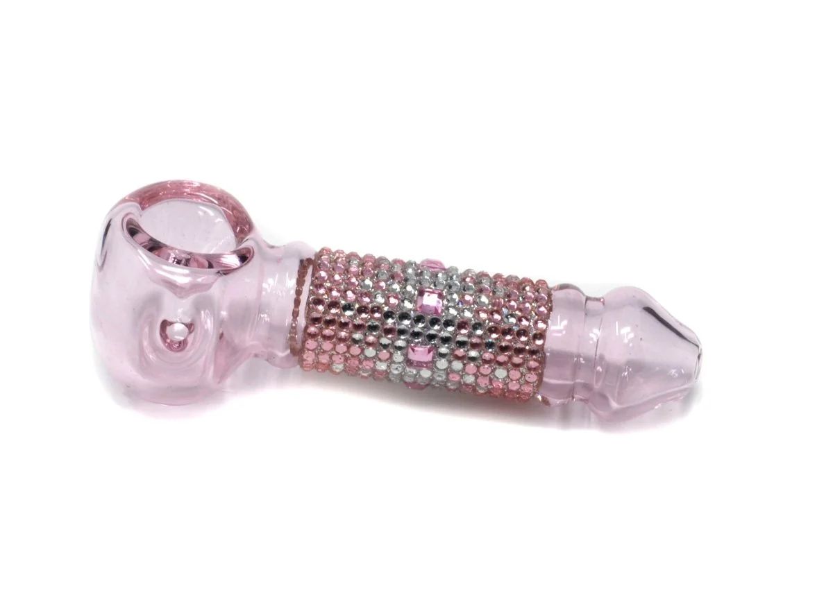 Beautiful Rhinestone Color 4" Glass Hand Pipe, - Image 3