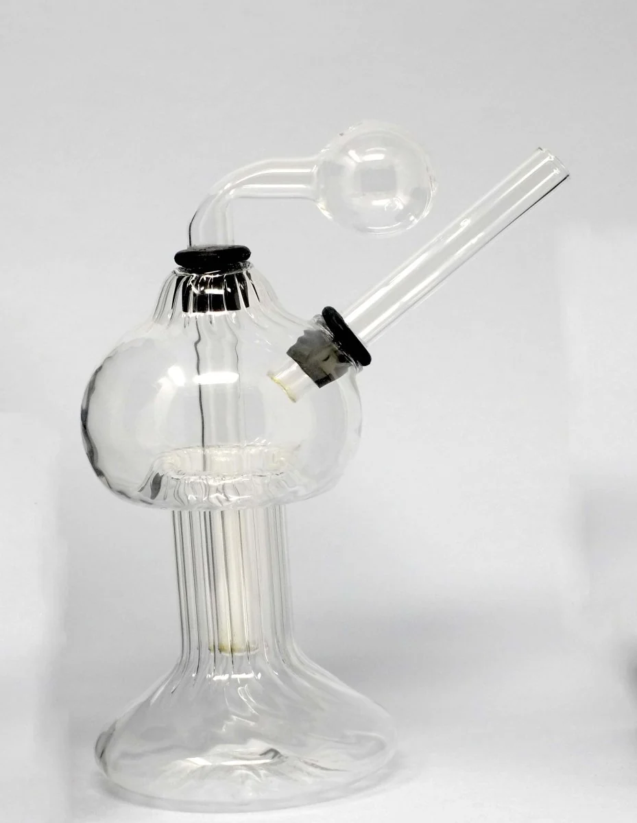 6" Clear Round Beaker Glass Oil Rig w/ Attached Oil Burner - Image 2