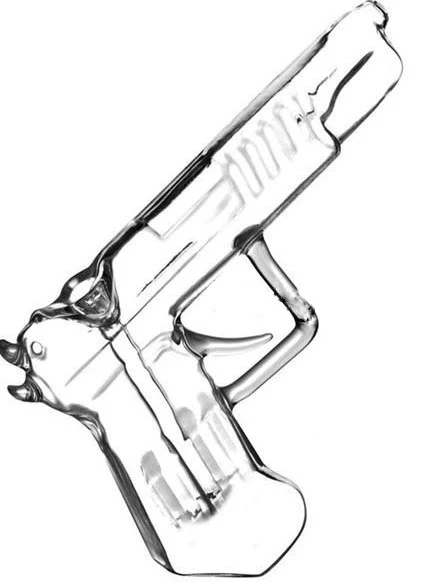 Handgun Shape Glass Clear Bubbler Pipe