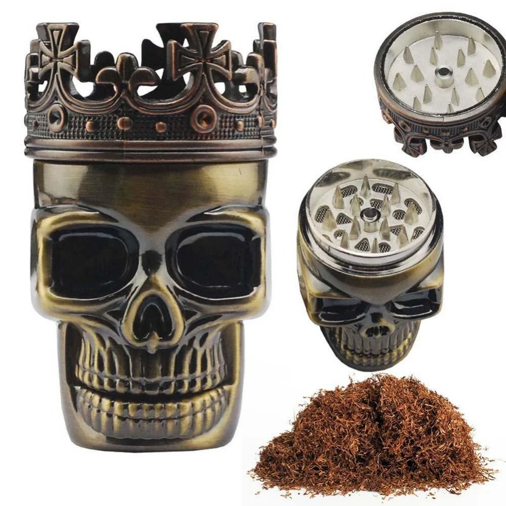 King Crowned Skull Tobacco Pipe Herb Grinder 3 Piece - Image 3