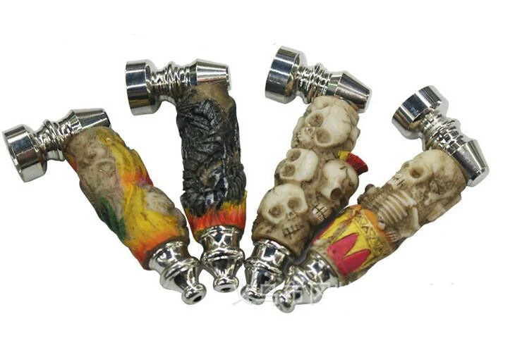Metal resin straight type abstract art tobacco pipes