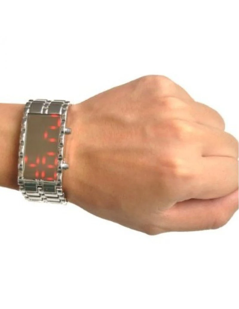 Silver Strap Lava Style Iron Digital LED Mirror Watch